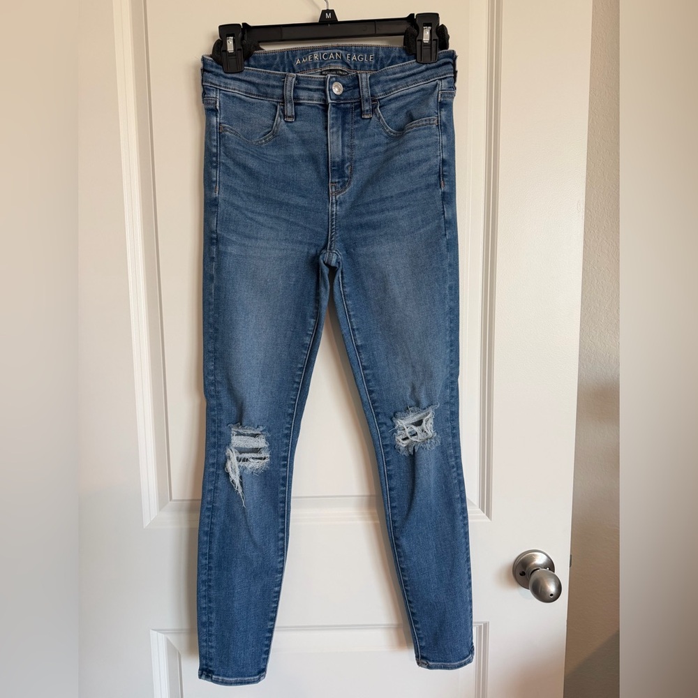 American Eagle Outfitters Light Blue Ripped High Rise Jeggings